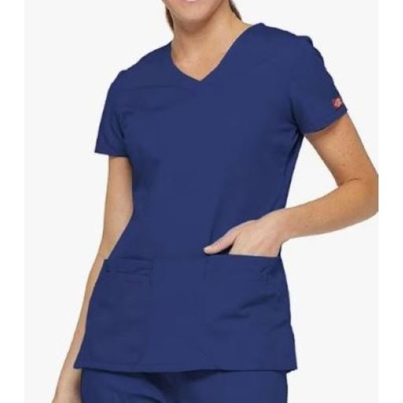 Dickies Womens EDS Scrub Signature V-Neck Top Patch Pockets XXS Galaxy Blue - Picture 1 of 3